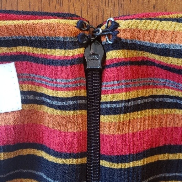 Vintage 80s CHAUS Wrap Skirt Red Black Orange Yellow Painterly Stripe - Picture 9 of 11